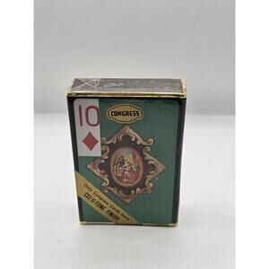 Vintage USPC Congress Playing Cards Cel-U-Tone Finish Ornate Gold Frame Green